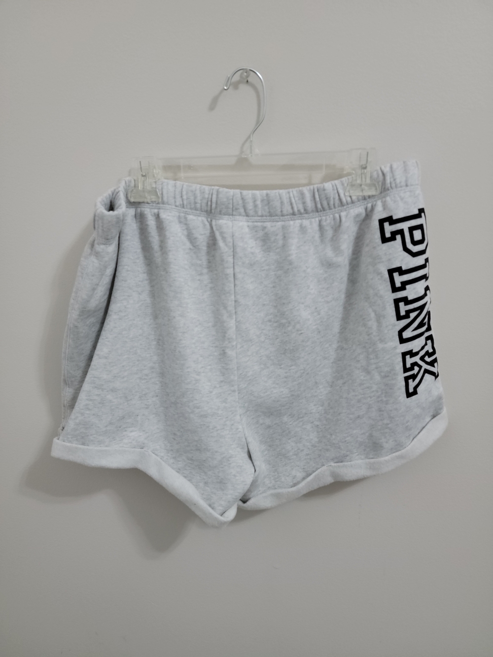 PINK Victoria's Secret Light Gray Athletic Shorts with Black Drawstring XL EUC - Picture 2 of 7